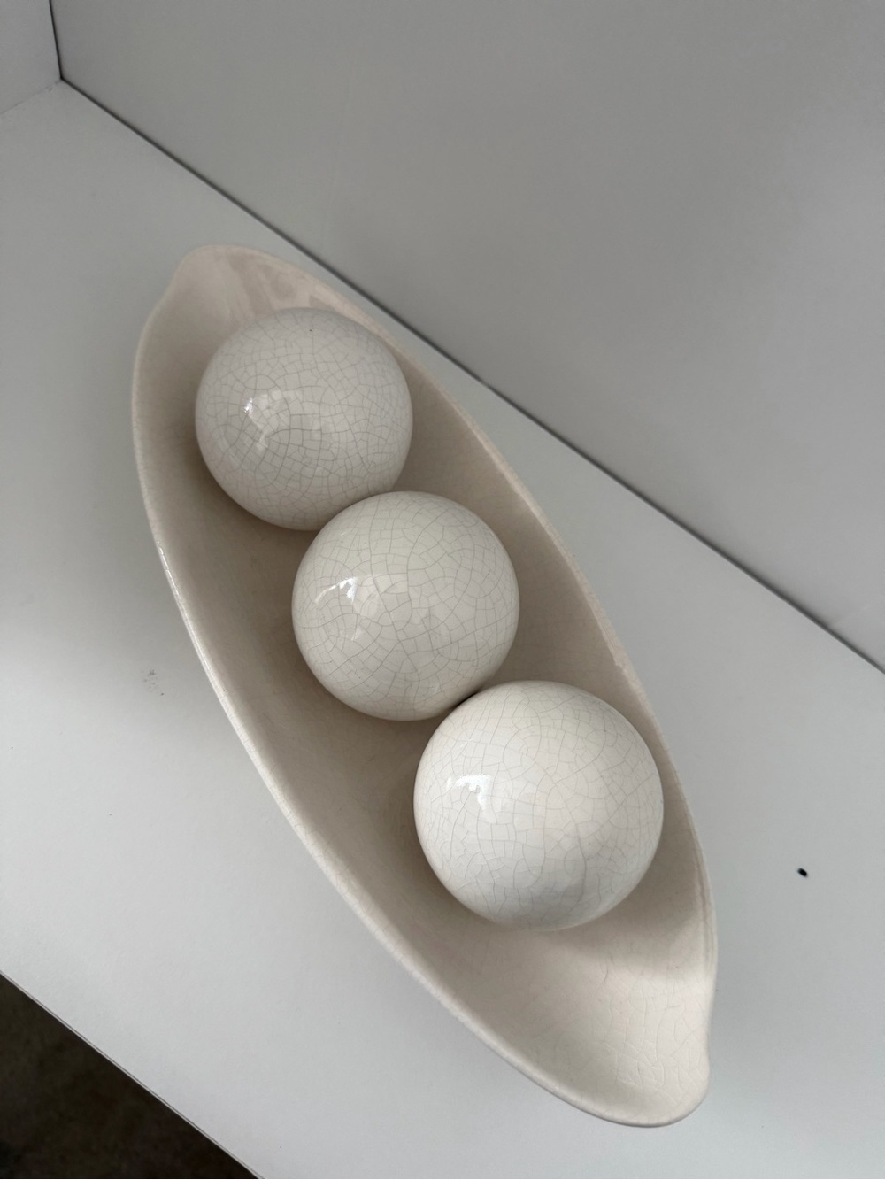 Cream Ceramic Decorative Bowl with 3 Spheres